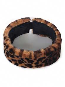 1pc Women's Leopard Print Casual Headband Scarf Set With Beret Hat, Warm & Versatile Faux Fur Cap, Autumn/Winter - Multicolor - View 22