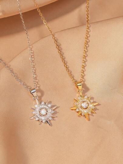 1 Stück funkelnde Strass Stern Anhänger Halskette, schicke luxuriöse Gold- und Silberfarbe, geeignet für Mädchen, Partys, Geschenke, Urlaub, formelle Anlässe und den täglichen Gebrauch