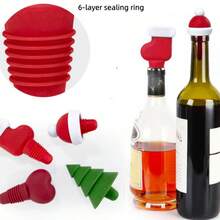 1pc Christmas Party Silicone Wine Stopper With Santa Hat, Red Wine Bottle Stopper, Holiday Gift, Creative Wine Preserver