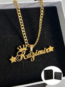 2 Stücke Geschenk zur Schulanfang, personalisiertes Schmuckset, bestehend aus personalisierter Stern-Namenskette und Armband-Set, Edelstahl-Stern- und Kronen-Anhänger mit eingraviertem Namenskette, einfaches, lässiges, hippes, gotisches, punk-artiges, personalisiertes, einzigartiges Geschenk für sie, ihren Freund, ihre Freundin, ihren Vater