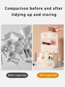 1pc Multi-Functional Travel Toiletry Bag, Hanging Makeup Organizer With Multiple Layers, Portable Cosmetic Storage Bag, Waterproof Toiletry Pouch, Handbag, Large Capacity Perfume Storage Box, Suitable For Toiletries, Makeup Brushes, Stationery, Sanitary Napkins, Lipstick, Cosmetic Pencils, Eye Shadow, Christmas Gift, Valentine's Day Gift, Suitable For Mother, Friends, Teachers - White - View 8