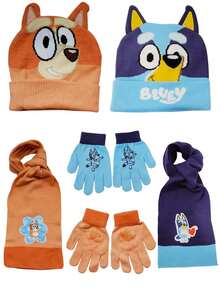 Bluey 3Pcs Bluey Cartoon Cute Hats, Gloves, Scarves, Winter Warmth, Holiday Christmas Gifts