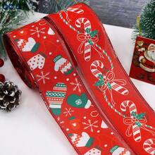 1 rouleau de ruban de Noël, ruban à bord métallique de 6,3 cm/5 yards, convient pour l'emballage de cadeaux de Noël, la décoration thématique des fêtes