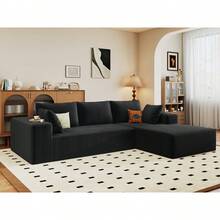 96" Modern Minimalist Modular Cloud Sectional Sofa Furniture - Compressed L-Shape Sectional Couch W/ Chaise Lounge, Corduroy Fabric & High-Density Foam, No Assembly Deep Seat Upholstered Sofa For Living Room (Sofa De Sala), Bedroom - 黑色右向躺椅 - 查看 3