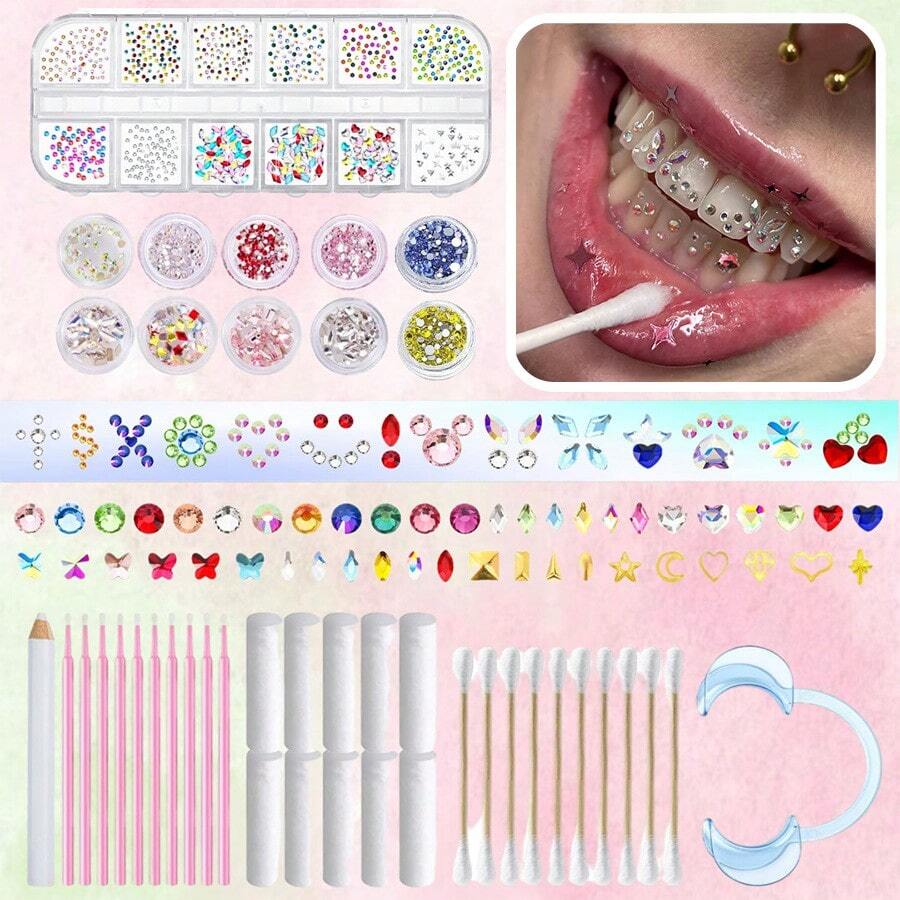 1 Set/41 piezas Joyería dental DIY con mariposas coloridas y cristales redondos, Set de decoración dental vintage Y2K, gemas dentales asimétricas adecuadas para uso diario, fiestas, San Valentín, unisex (excluye pegamento)