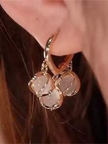 1 Pair Elegant Copper Tone Earrings With Faux Pearl Beads And Shimmering White Gems, Perfect Gift For Birthday, Christmas, Anniversary