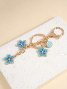 1pc Gold-Tone Alloy Colorful Floral Letter Keychain - Enamel Flowers, Multi-Color (Gray/Black, Purple, Blue, Pink), Gold Chain, Letter Pendant (A), Luxury Accessory, Enamel Craft, Bag/Wallet Charm, Cute & Fashionable For Girls/Students, Minimalist Style For Outings, Women's Gift, Girlfriend/Birthday/Christmas Gift