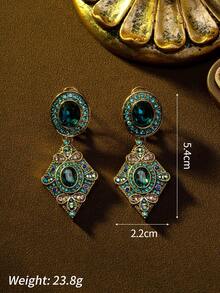 1 szt. zabytkowy naszyjnik z europejskim i amerykańskim wzorem w kształcie rombu z kryształkami, elegancki luksusowy zestaw naszyjnika i kolczyków, odpowiedni na imprezy, bankiety, wesela i inne okazje - Wielokolorowe - Zobacz 6