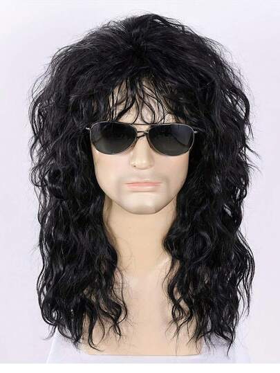 男士 70 年代 80 年代风格摇滚假发 22 英寸长波浪假发合成朋克风格长卷发纤维假发适合角色扮演服装派对万圣节穿着