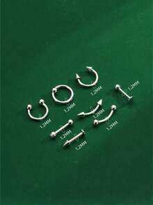 10pcs/Set Reusable Sterile Piercing Earring Tool, 8pcs Stainless Steel Fashion Earring Studs 1.2MM Hole Diameter, Suitable For Student, Family, Daily Beauty Piercing Tool - Silver - View 2