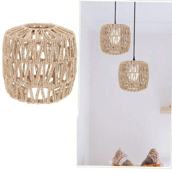 1 pantalla de lámpara de ratán, pieza de repuesto de pantalla pequeña de mimbre retro, pantalla, adecuada para lámparas de pie, candelabros, lámparas colgantes, lámpara para mesa, pared, pantalla colgante bohemia de st , natural de rata, cilíndrica + pantalla luminosa, se puede usar en comedores, salas de estar, bares