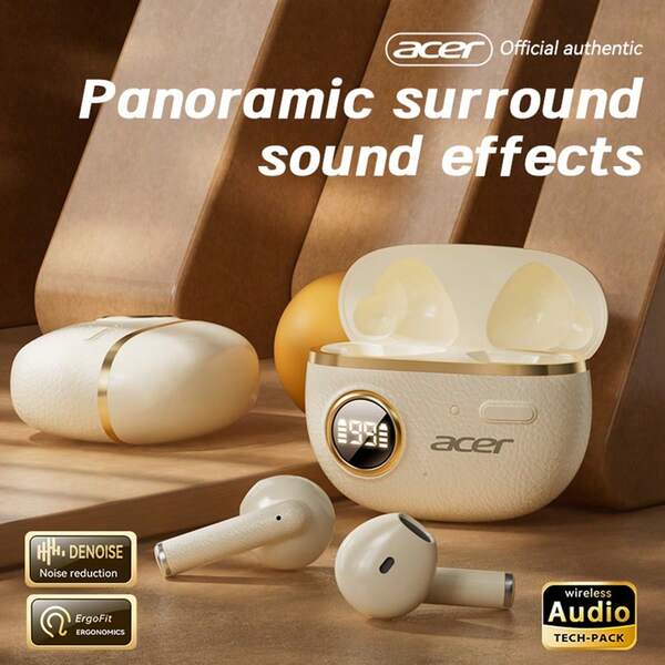 Acer [Acer Official Genuine] OHR544 Bluetooth Earphones TWS Wireless Earbuds, In-Ear Design With Deep Bass Stereo Sound, Low Latency, Comfortable Fit, Suitable For Study, Business, Sports, Running, Cycling, Compatible With Phones, Tablets, Laptops, Ideal Christmas & Valentine's Day Gift