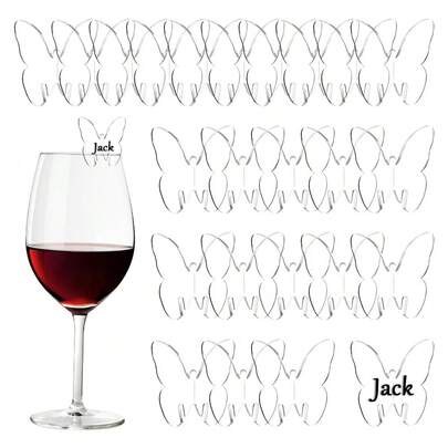 5/10/15Pcs 3D Acrylic Drink Tags Three-Dimensional Butterfly Party Drink Tag Wine Glass Disc Drinking Tags DIY Drink Label For Rim Of Glass For Wedding Wine Tasting Party