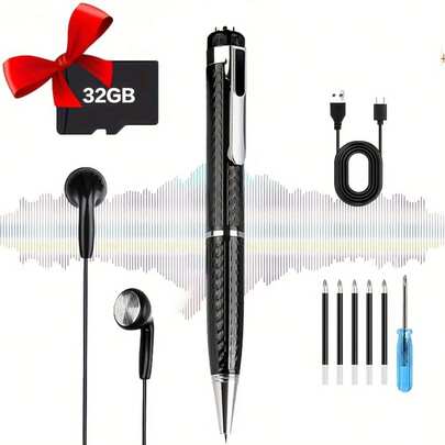 1 Set Of Professional Noise Reduction Digital Recorder - 64GB/32GB MP3 Player, Built-In Voice Control, One-Click Recording, USB Charging Is Compatible With PC, Portable Ergonomic Design, Suitable For Students, Teachers, Journalists, Podcast Hosts, And Supports USB-C/Lightning Cable (Without Cable)