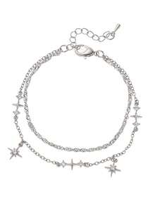 1 Stück elegante achteckige Stern-Set Zirkonia Gold Silber Damenkette, 18K vergoldet, geeignet für Alltag und Party, kann als Geschenk für Ehefrauen, Mütter, Freundinnen verwendet werden, Damenschmuck, Damenmode-Accessoires, Zirkonia Armband, vergoldeter Schmuck