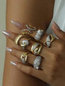 1pc Fantasy Geometric Cubic Zirconia Engagement Rings For Women Hallow Round Cross Copper CZ Wedding Ring For Daily Decoration Anniversary Party Jewelry Gift