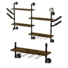 UNHO Wine Rack Wall, Corner Bottle Rack Wine Bottle Holder With Shelves Wine Glass Holder, Industrial Design, Ideal For Home, Bar, Kitchen And Restaurant - Black - View 9