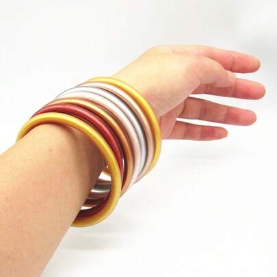 7 Peças/Conjunto Bracelete de Gelatina Cor Metálica Misto Bracelete de Gelatina Buda, Pulseira de Amizade para Mulheres e Meninas, Joias