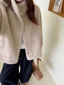 女士纯色仿毛皮高领外套，时尚休闲奢华秋冬女士大衣