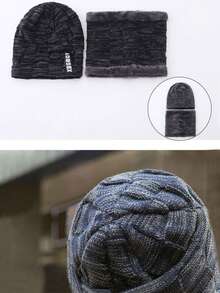 2 Stücke Winter Warm Fashion Urban Beanie Set - Dicke Fleece Halswärmer und Beanie mit warmen Ohren, Beanie Radfahren Winddicht gestrickte Mütze für Herren Damen