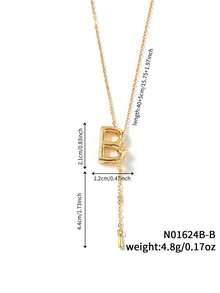1pc Fashionable Versatile Simple Copper Zirconia Letter Necklace - Yellow Gold - View 13