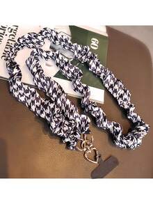 1pc Elastic Silk Printed Ribbon Pleated Phone Lanyard Crossbody Phone Strap Necklace For Women, Anti-Lost Phone Hanging Cord, Creative Phone Lanyard Suitable For Outdoor, Hiking, Shopping, Travel