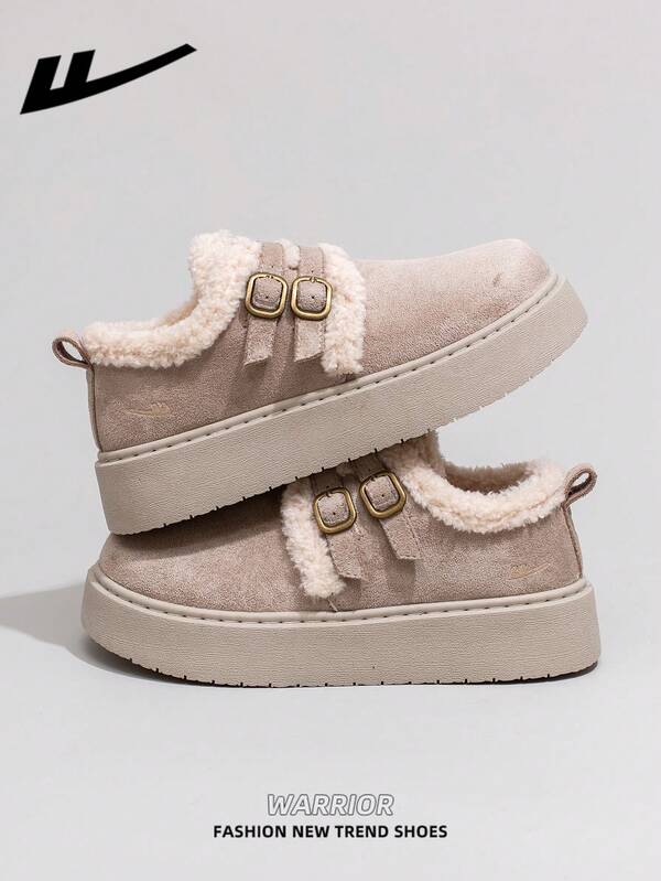 WARRIOR 1 Pair WARRIOR Women's Autumn/Winter Warm Sports Shoes, Lace-Up Soft Sole Casual Shoes, Low-Top Outdoor Flat Shoes, Thick Sole Commuter Shoes, Round Toe Low Heel Non-Slip Solid Color Elegant Soft Bottom Hiking Suitable For Students Graduation Photos Flat Shoes, Low-Top Leather Sports Skateboard Shoes For Women