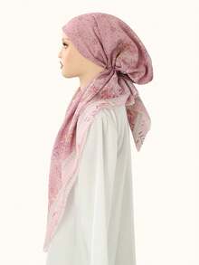 1pc Women's Romantic Floral Print Headscarf, Delicate Lace Trim, Soft And Elegant, Fashionable Hijab Accessory
