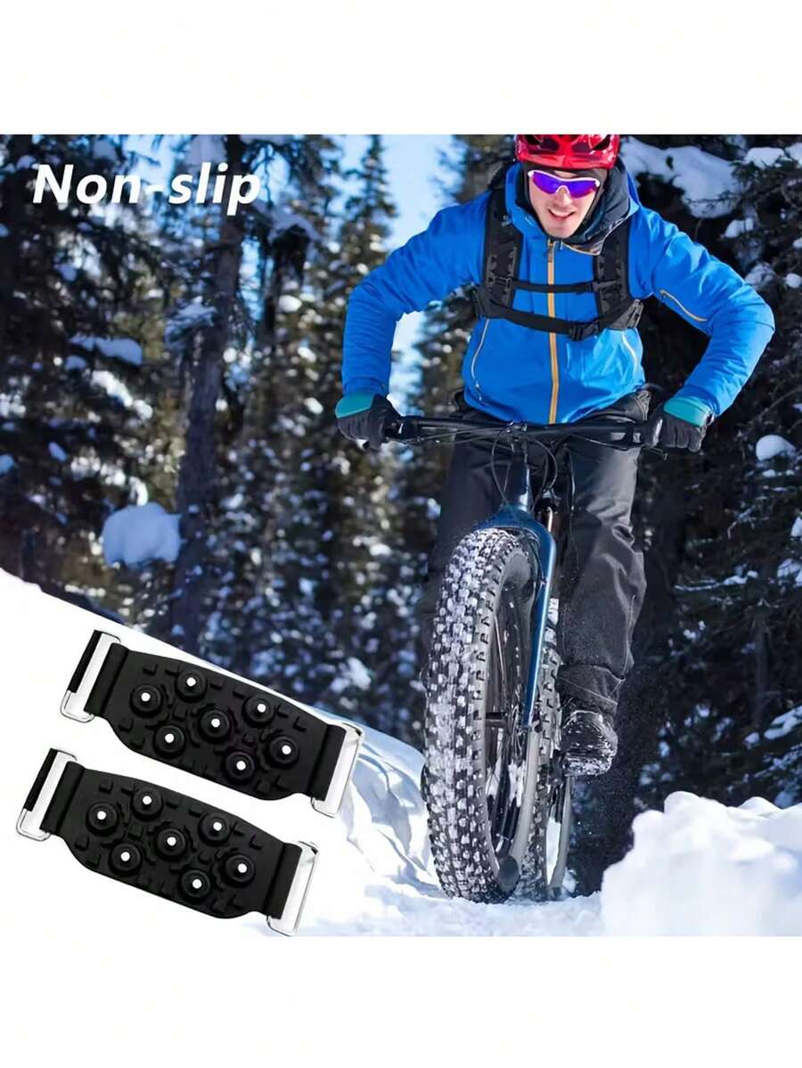 Two Self-Adhesive Hook-And-Loop Anti-Slip Pads, Suitable For Various Scenarios Such As Outdoor Sports, Rock Climbing, Snow, Ice, And Mountain Climbing. Bicycle Tire Grip Pads, Essential For Winter, Ice Climbing Equipment, Outdoor Sports Safety, Hook-And-Loop Fasteners, Essential For Winter Sports, Enhanced Grip Surface, Weather-Resistant Pads, Outdoor Adventurers, Winter Sports Enthusiasts, Snow Climbing