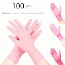 100pcs Disposable Nitrile Gloves, Multi-Purpose Household Cleaning Gloves, Waterproof & Anti-Slip, Suitable For Dishwashing, Hair Salon, Kitchen Cleaning (Purple, Pink), Waterproof, Unisex (Random Style) - Baby Pink - View 1