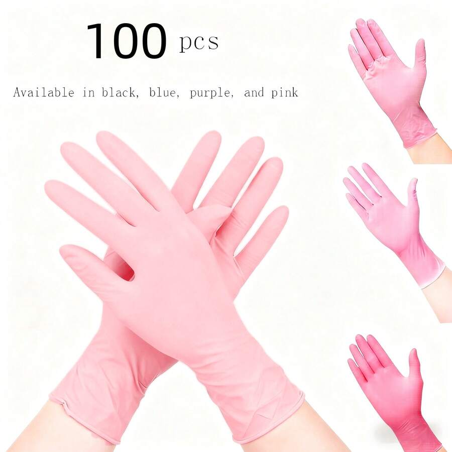 100pcs Disposable Nitrile Gloves, Multi-Purpose Household Cleaning Gloves, Waterproof & Anti-Slip, Suitable For Dishwashing, Hair Salon, Kitchen Cleaning (Purple, Pink), Waterproof, Unisex (Random Style) - Baby Pink - View 1