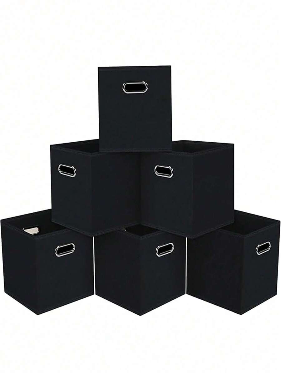 6 Cajas Organizadoras De Tela Plegables Hogar Almacenamiento - Negro - Ver 1