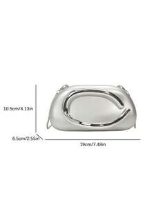 优雅时尚的金属装饰手拿包，复古简约的纯色流行单肩包，百搭高性价比的女士链条斜挎包，适合日常佩戴，新款时尚晚宴手拿包，适合搭配礼服出席派对和婚礼。 - 銀色 - 查看 4