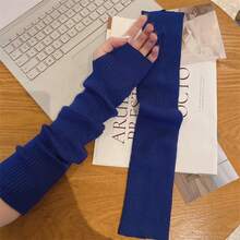 Warm Knitted Wool Half-Sleeved Gloves, Women's Autumn And Winter Leaking Fingers Can Touch The Screen, Cold-Proof Stacking, Arm Protection - Màu xanh lam - Xem 5