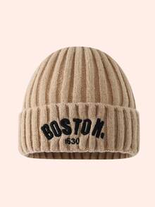 1pc Kids Letter Knit Beanie Hat, Unisex Warm Cuffed Skull Cap For Boys & Girls, Autumn/Winter
