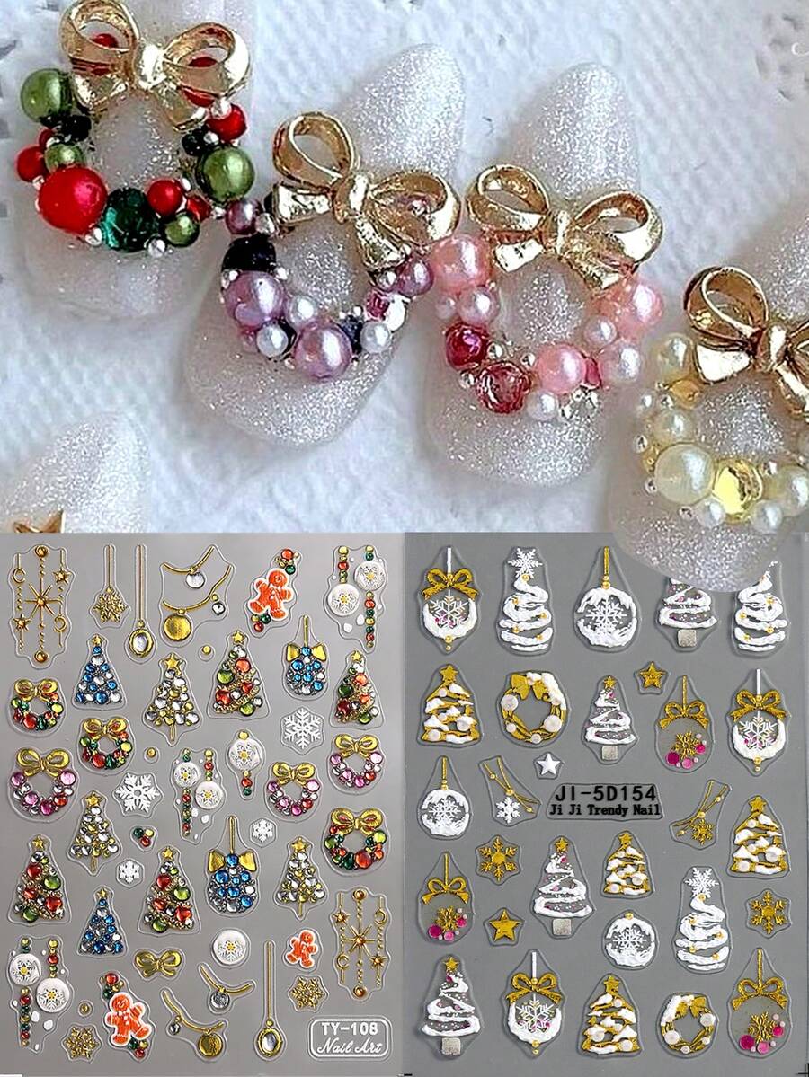 5D Goldene Weihnachts-Nagelkunst-Aufkleber, Geprägte Winterkristallkugel-Nageldekore, Schneemann, Schneeflocken, Weihnachtsbaum, Weihnachts-Nageldesigns, Maniküre-Accessoires, Weihnachts-Nagelaufkleber für Nagelkunstdekorationen