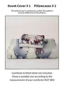 2/3pcs Snowman Christmas Bed Comforter Set, Cute Cartoon Duvet Cover Bed Sheets Set -Bedding Set, With 1 Duvet Cover And 1-2 Pillowcases, King-Size Bedspread, Soft Skin-Friendly Polyester, Machine Washable, Dry Clean,Suitable For Room/Bedroom/Home Decoration.