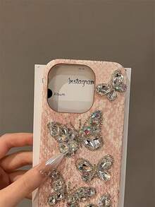 Rhinestone Butterfly Snake Skin Pattern Phone Case Compatible With IPhone 14 Pro Max/14 Pro/14, 15 Pro Max/15 Pro/15, 16 Pro Max/16 Pro/16, 13 Pro Max/13 Pro/13, 12/11