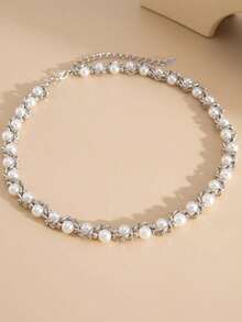 1 Piece European And American  Personalized Creative Imitation Pearl Thorn Splicing Burst Bead Chain Winding Necklace Suitable For Men And Women As Gifts Silver Necklace Non-Fading - 彩色 - 查看 3