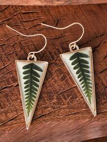 1pc Fashionable Vintage New Triangle Resin Faux Leaf Earrings - Multicolor - View 1