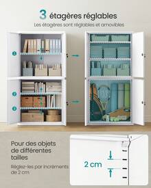 Armoire de Garage à 5 Étagères avec 4 Portes, Armoire de Bureau, 40 x 80 x 180 cm, 2 Serrures, Étagères Réglables, en Métal,Blanc Mat - Blanc - Voir 4