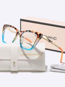 LINFEMAND 经典猫眼装饰时尚无度数眼镜，男女通用金属镂空装饰腿，优雅奢华风格配饰，节日礼物 - 無色 - 查看 6