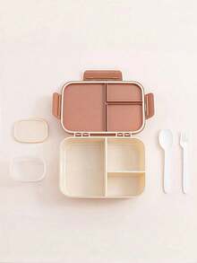 1pc Customizable Flip-Top Bento Box, Supports Artistic Text Customization, Large Area Customization, Portable, Waterproof, Leak-Proof, Ideal For Outdoor, Travel, School, Office, Includes Sauce Container And Utensils, Four-Side Locking Design, Multiple Colors Available, Create Your Own Personalized Lunch Box - Multicolor - View 4