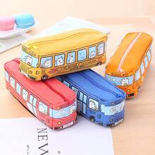 1 hộp đựng bút chì vải canvas hình xe buýt trường học hình chú chó dễ thương, dung tích lớn, túi đựng bút chì họa tiết xe buýt trường học đáng yêu, túi đựng đồ dùng học tập cho học sinh có lớp lót - Nhiều màu - Xem 5