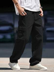 1件青少年男童休闲直筒裤，带侧袋，黑色，适合春、夏、秋、冬四季穿着。 - 黑色 - 查看 5