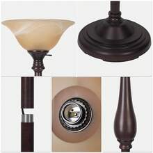 HonoDing Torchiere Floor Lamp For Living Room, Standing Lamp With Glass Shade, Iron Brushed Nickel Floor Lamps, Corner Lamps For Bedroom, Office, Reading (Dark Brown) - US A Type Plug(110-127V) - View 8