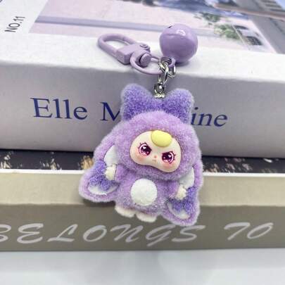 1pc Cartoon 3D Flocked Cute Trinket Keychain, Cartoon Pendant Bag Charm, Unisex Keyring Accessory
