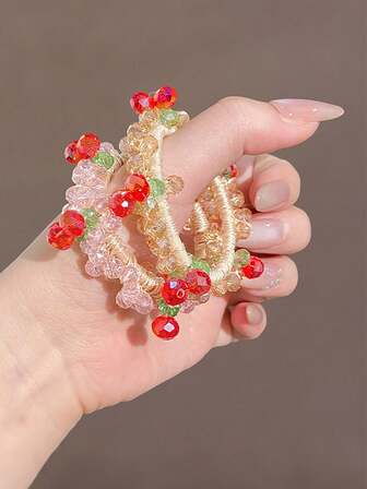 1/2 st flerfärgade rosa och champagnefärgade körsbärspärlor med kristaller, söta och eleganta hårsnoddar, present till jul och högtider