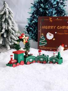 1 szt. ręcznie malowany drewniany pociąg świąteczny, dekoracja, najlepszy prezent na Boże Narodzenie, dekoracja domu, centralny element, prezent świąteczny, opakowanie w formie pudełka na prezent (niewielka różnica w kolorze, niedopasowanie części i nadmiar kleju są normalnymi cechami rękodzieła)