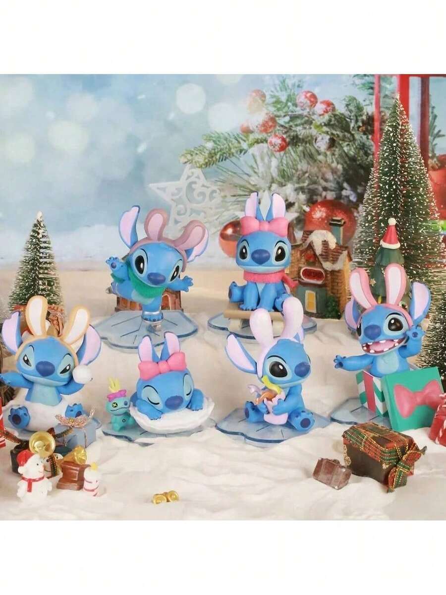 Cartoon Lilo & Stitch Hase Winter Geschichte Blindenkinder Spielzeug Dekoration Anime Zubehör Stitch Actionfigur Weihnachtsgeschenk (Zufällige Lieferung, 1 Stück)